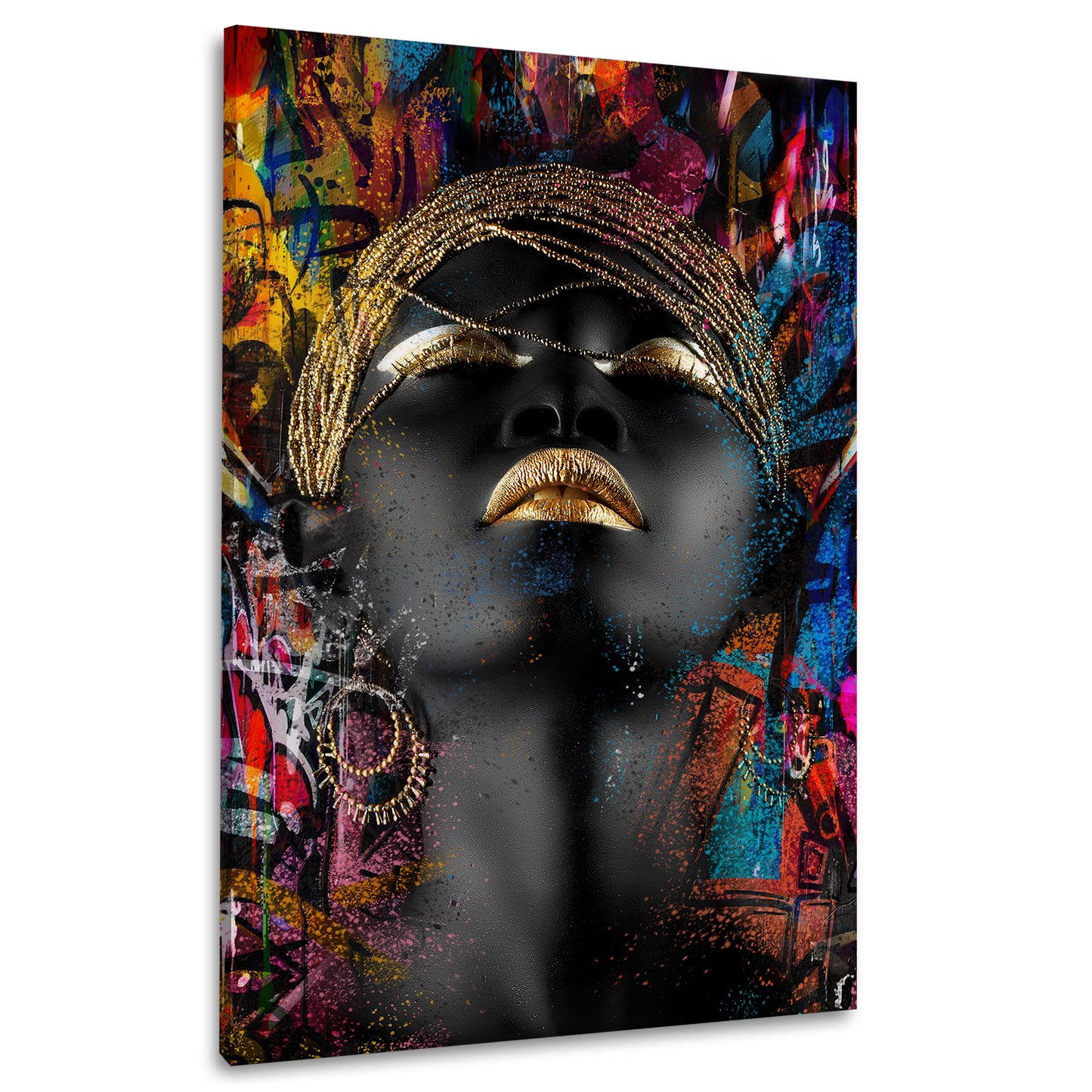 Wandbild afrikanische Frau Goldakzente und Graffiti Pop Art