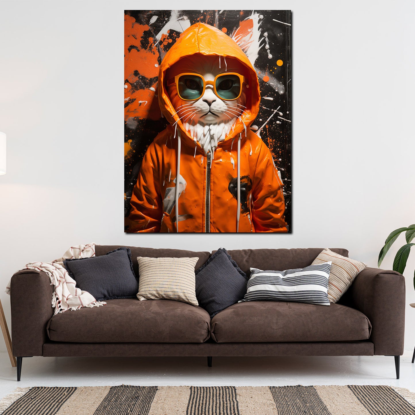 Wandbild coole Katze mit Jacke und Sonnenbrille Pop Art