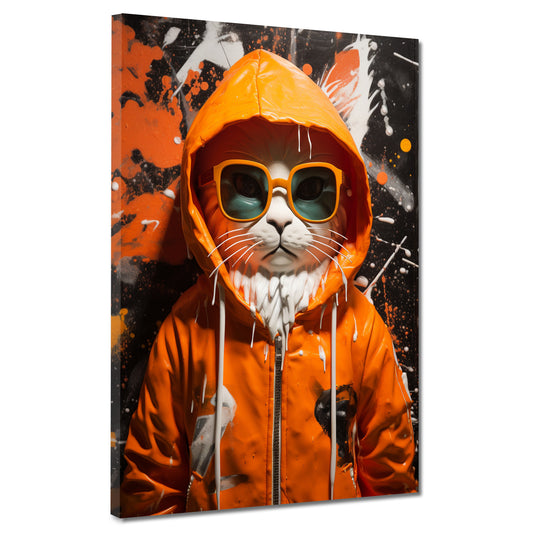 Wandbild coole Katze mit Jacke und Sonnenbrille Pop Art