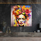 Wandbild Frida buntes Portrait mit Blumen Pop Art