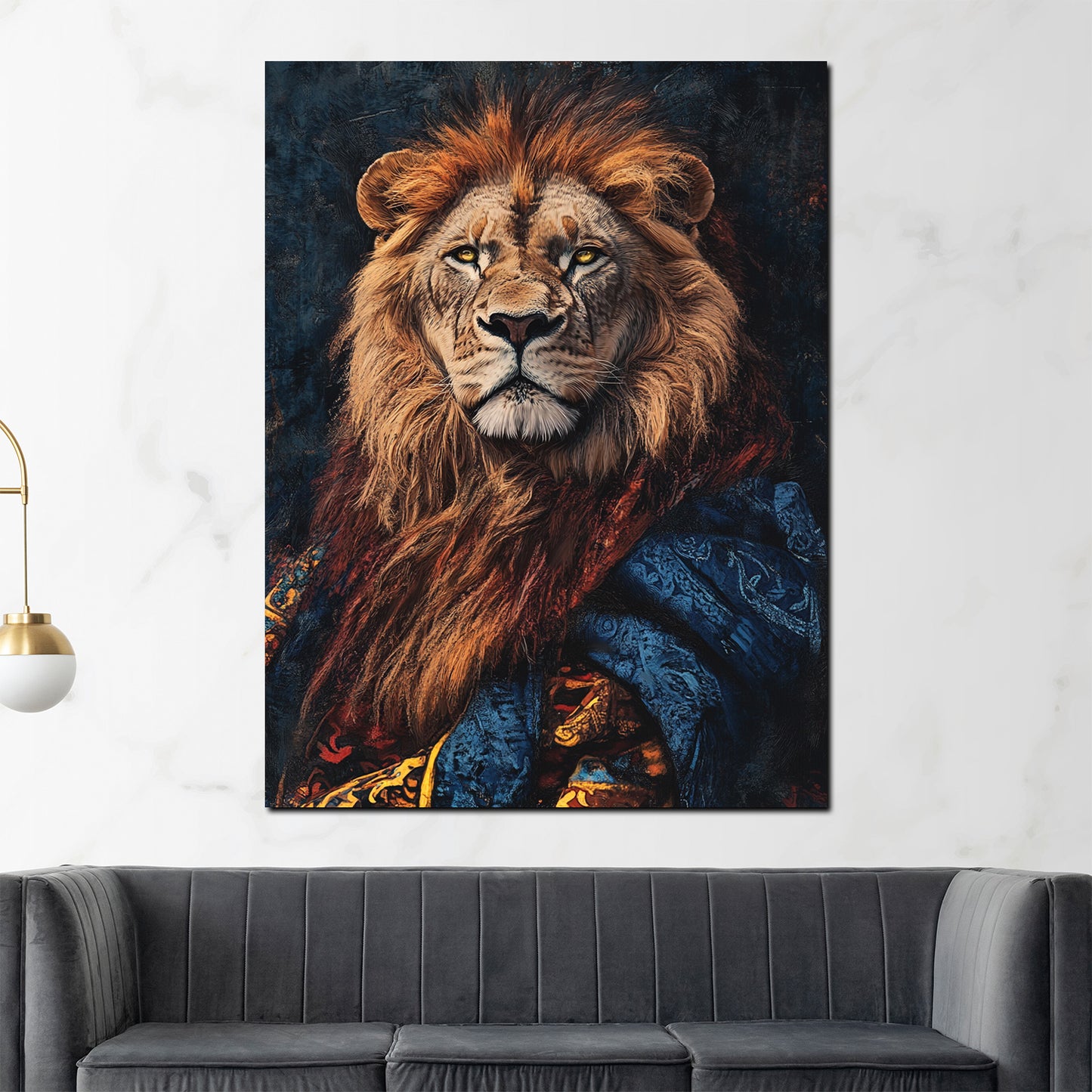 Wandbild königlicher Löwe in prachtvollem Gewand Stärke modern