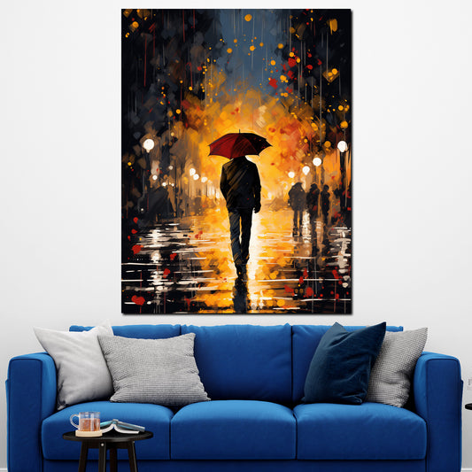 Wandbild modern Night Mann mit Regenschirm