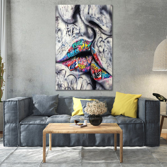 Street Art Lippen als Acrylglasbild im Wohnzimmer