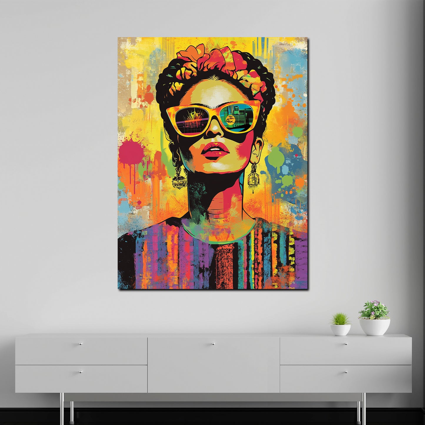 Wandbild stylische Frida mit Sonnenbrille Pop Art