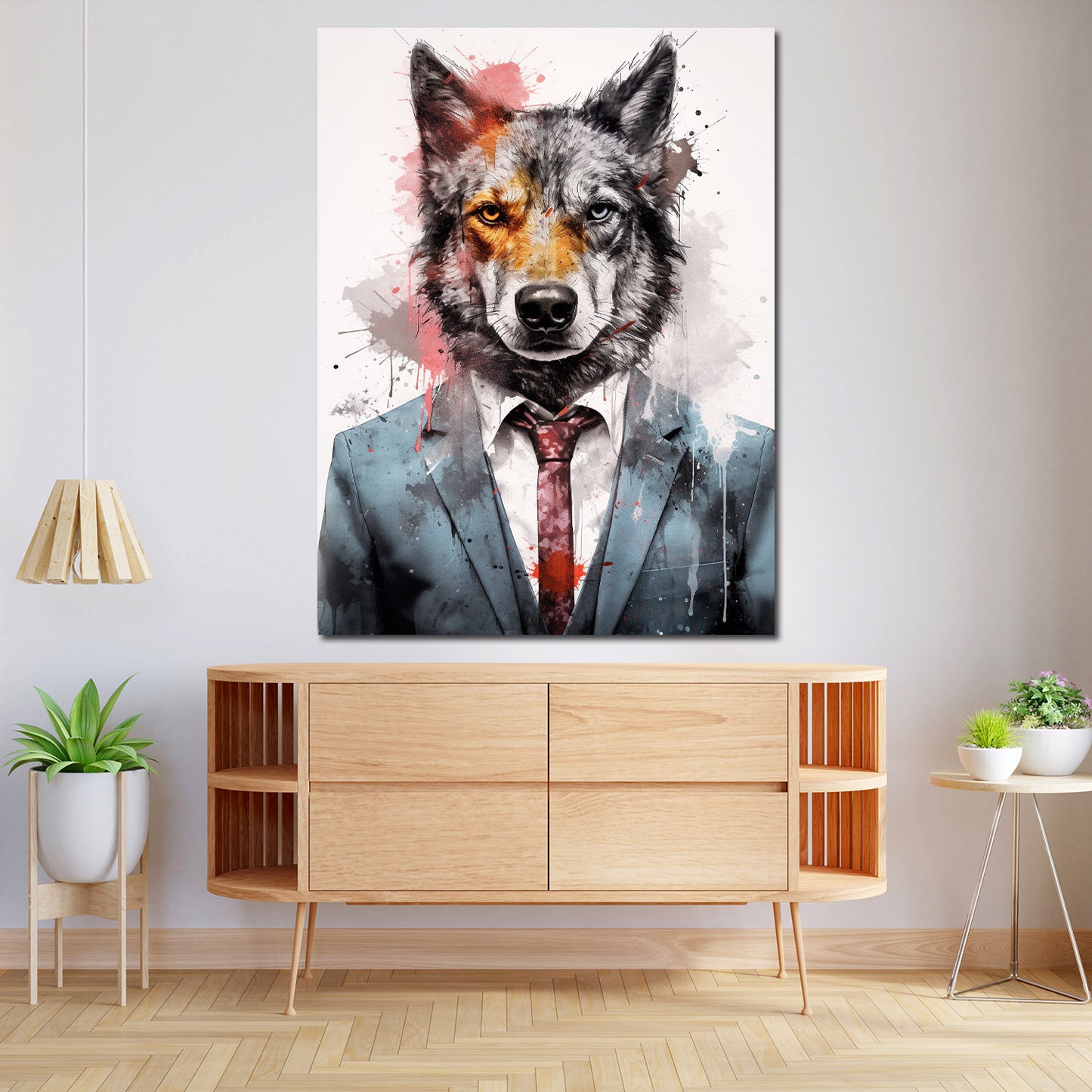 Wandbild wunderschön Wolfshund im Anzug, Pop Art