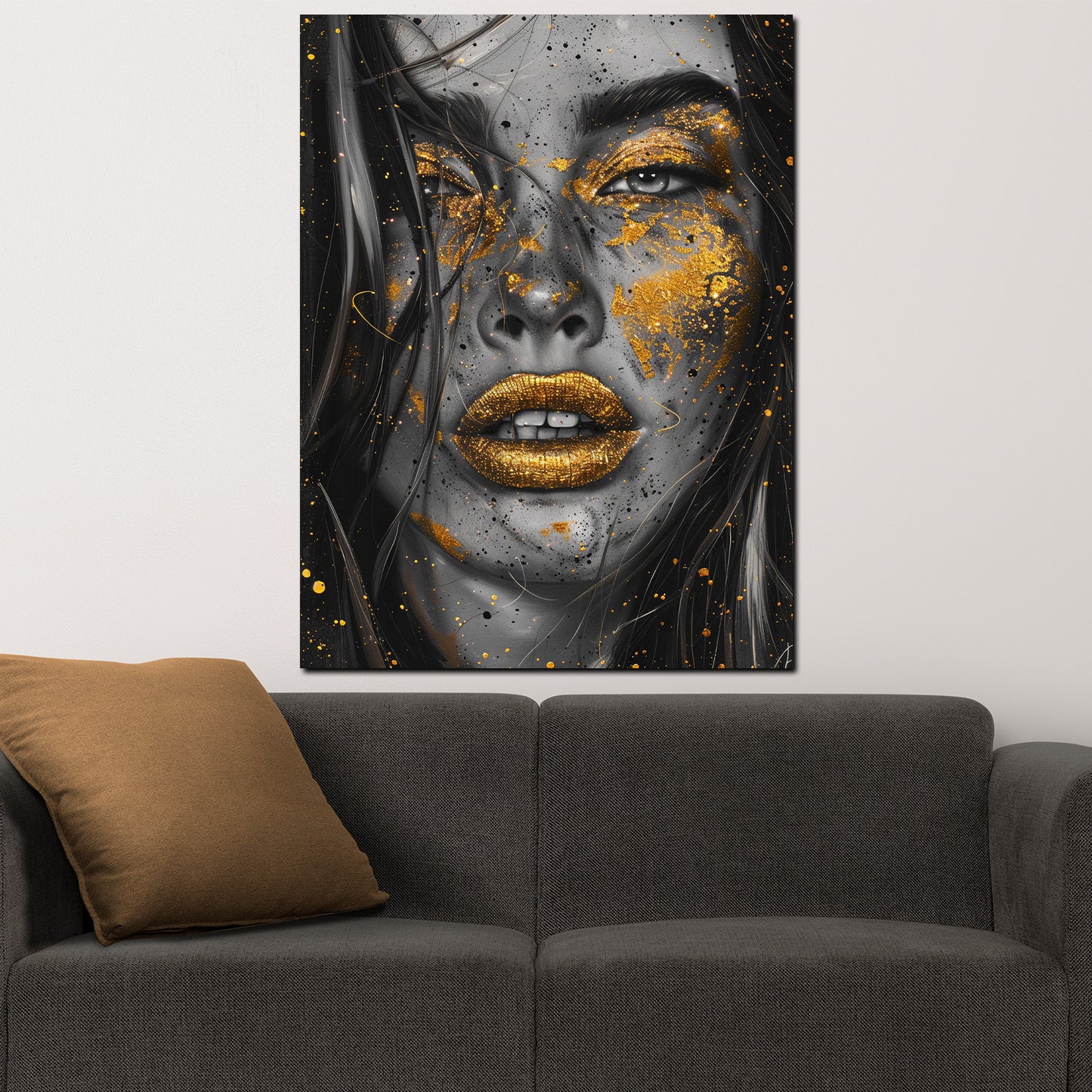 Wandbild wunderschöne Frau mit goldenen Lippen