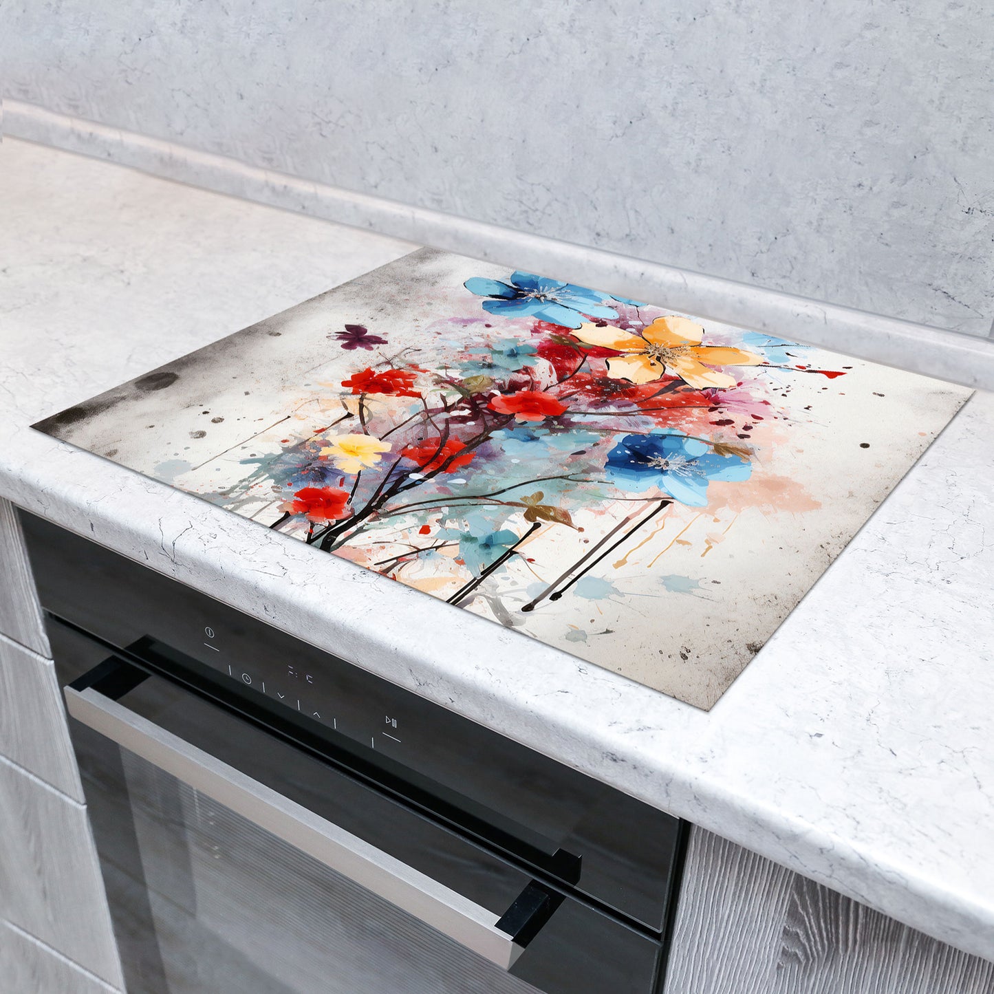 Abstrakt bunte Blumen Herdabdeckplatte Induktionsschutz für Ceranfeld & Küche Deko
