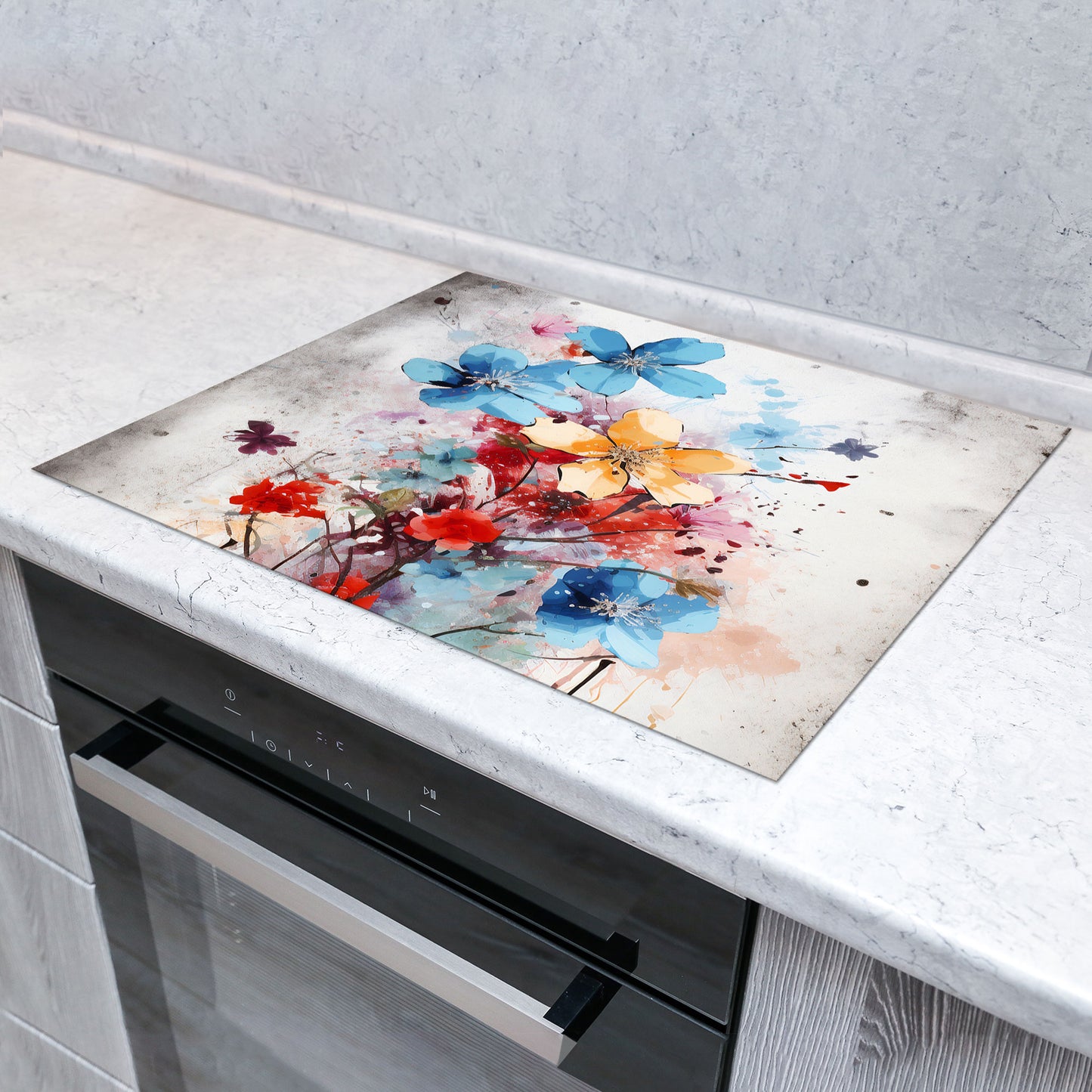 Abstrakt bunte Blumen Herdabdeckplatte Induktionsschutz für Ceranfeld & Küche Deko