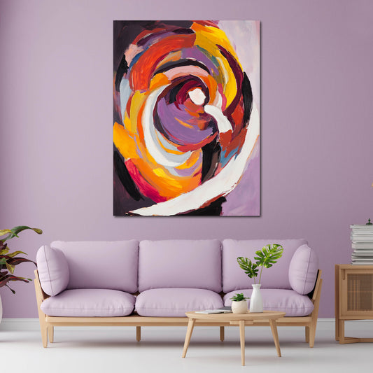 Abstrakt Farbwirbel in Lila Gelb Orange Wandbild