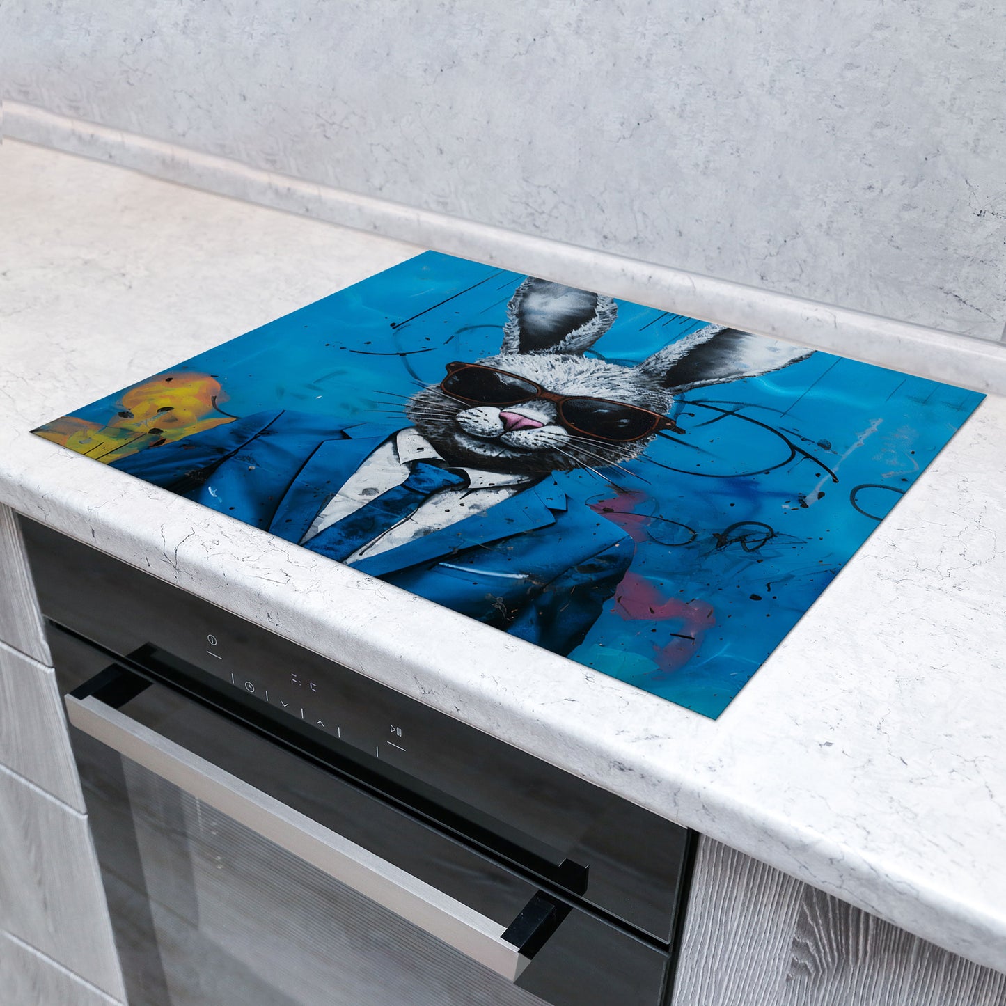 Abstrakt Hase im Anzug Herdabdeckplatte Induktionsschutz für Ceranfeld & Küche Deko