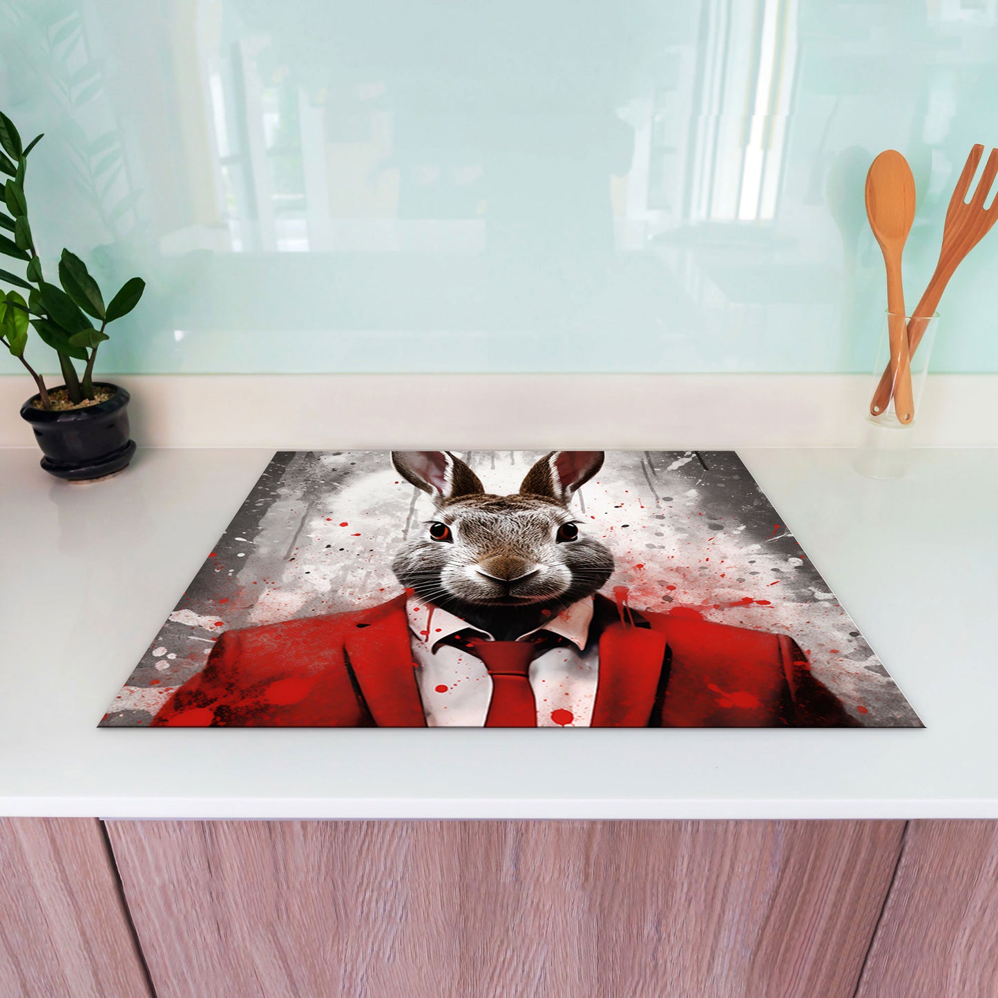 Abstrakt Hase Pop Art Herdabdeckplatte Induktionsschutz für Ceranfeld & Küche Deko