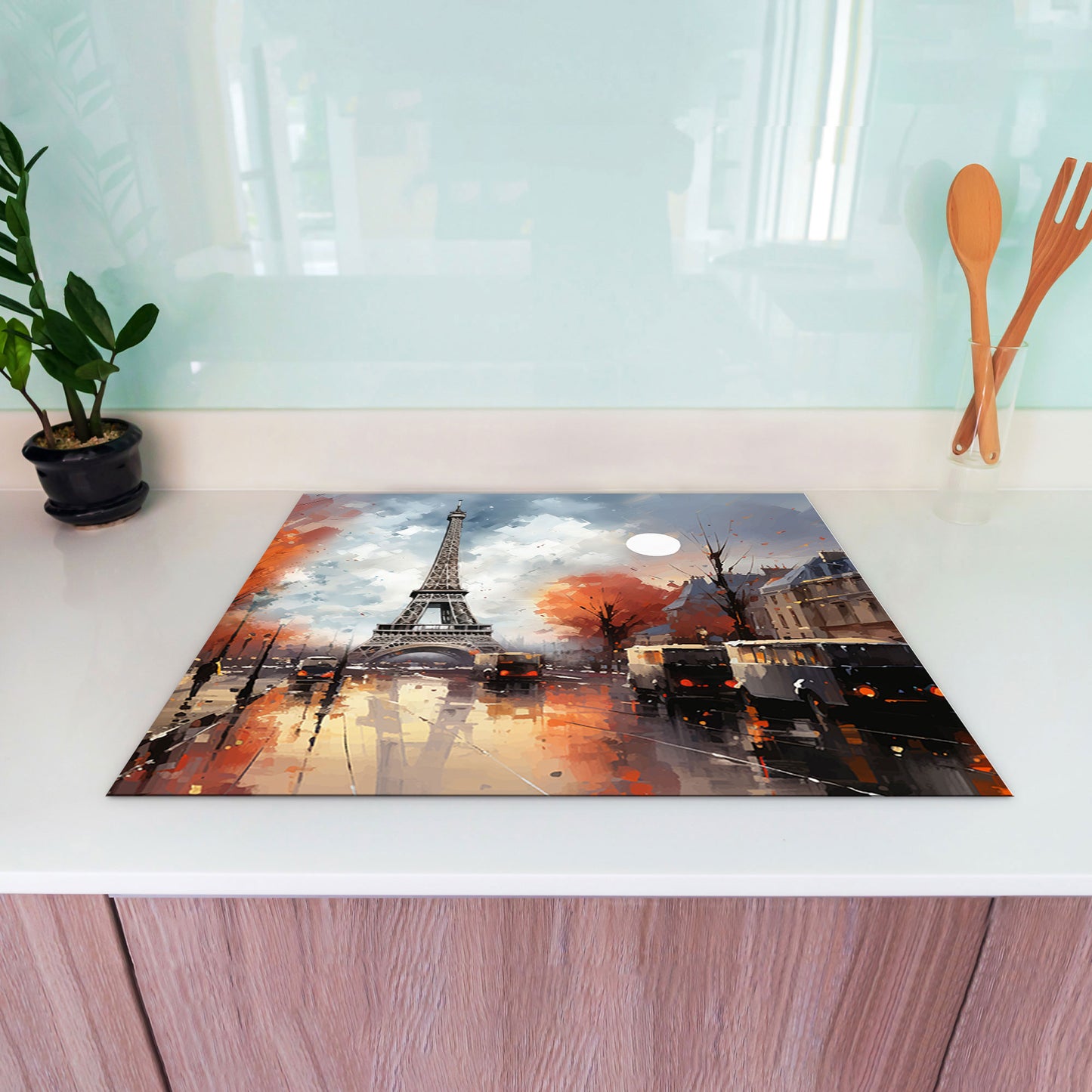 Abstrakt Paris Eiffelturm Herdabdeckplatte Induktionsschutz für Ceranfeld & Küche Deko