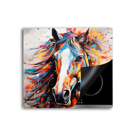Abstrakt Pferd Pop Art Herdabdeckplatte Induktionsschutz für Ceranfeld & Küche Deko