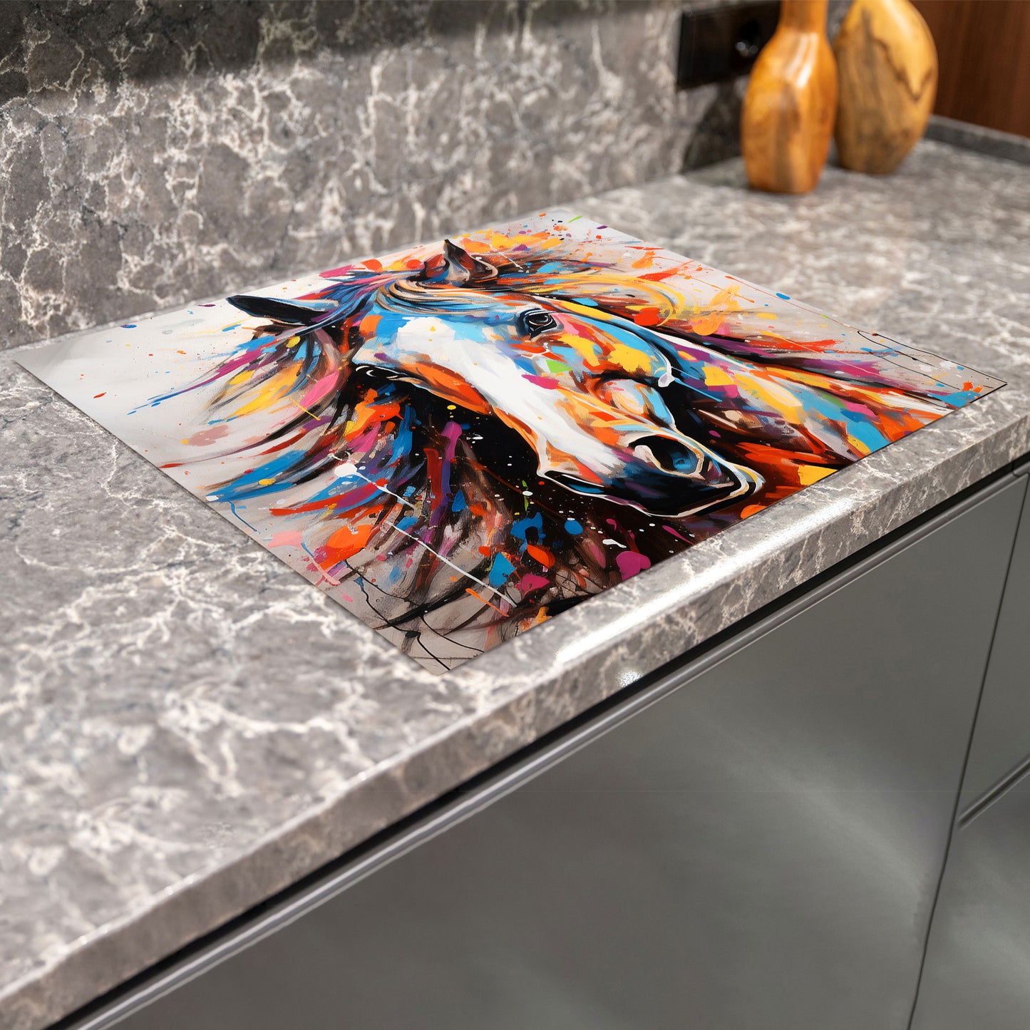 Abstrakt Pferd Pop Art Herdabdeckplatte Induktionsschutz für Ceranfeld & Küche Deko
