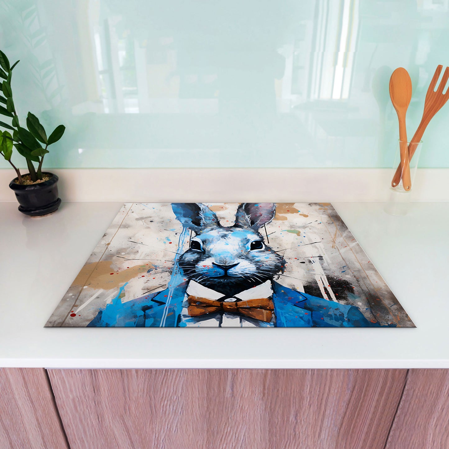 Abstrakt Pop Art Hase Herdabdeckplatte Induktionsschutz für Ceranfeld & Küche Deko