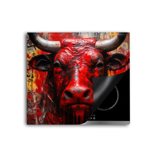 Abstrakt Stier Red Herdabdeckplatte Induktionsschutz für Ceranfeld & Küche Deko