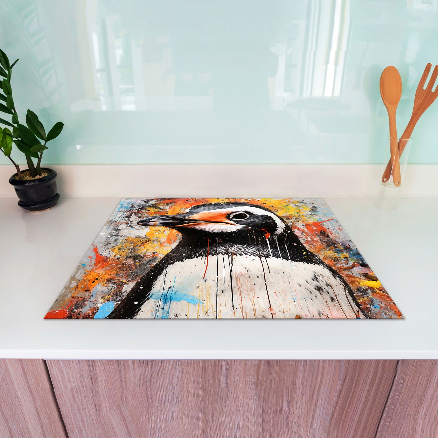 Abstrakt süßer Pinguin Herdabdeckplatte Induktionsschutz für Ceranfeld & Küche Deko