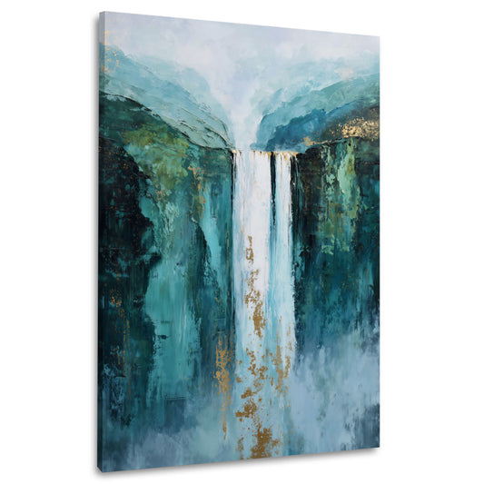 Abstrakt Wasserfall Landschaft Natur goldene Akzente Wandbild