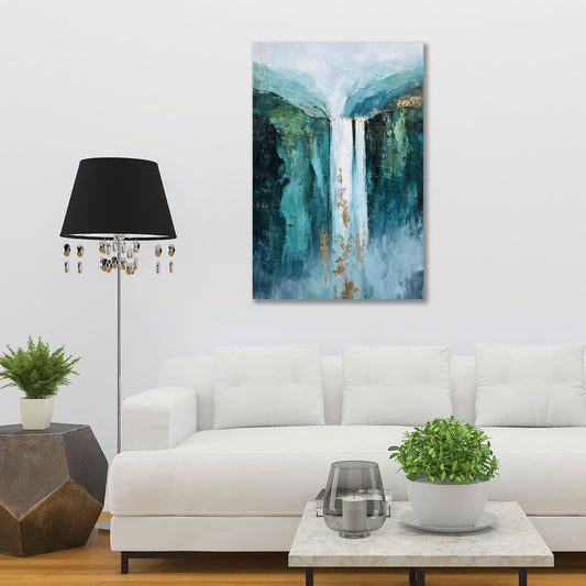 Abstrakt Wasserfall Landschaft Natur goldene Akzente Wandbild