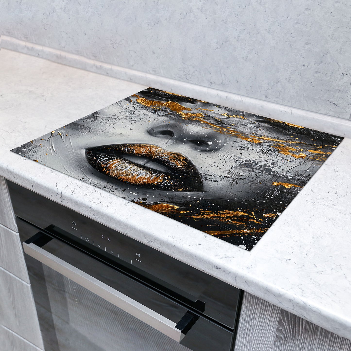 Abstrakt weibliches Gesicht Herdabdeckplatte Induktionsschutz für Ceranfeld & Küche Deko