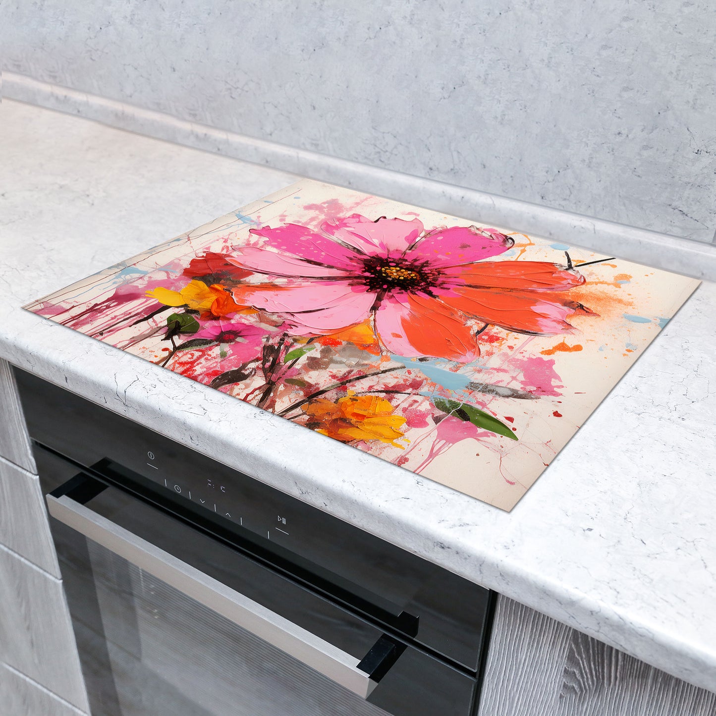 Abstrakt wunderschöne Blume Herdabdeckplatte Induktionsschutz für Ceranfeld & Küche Deko