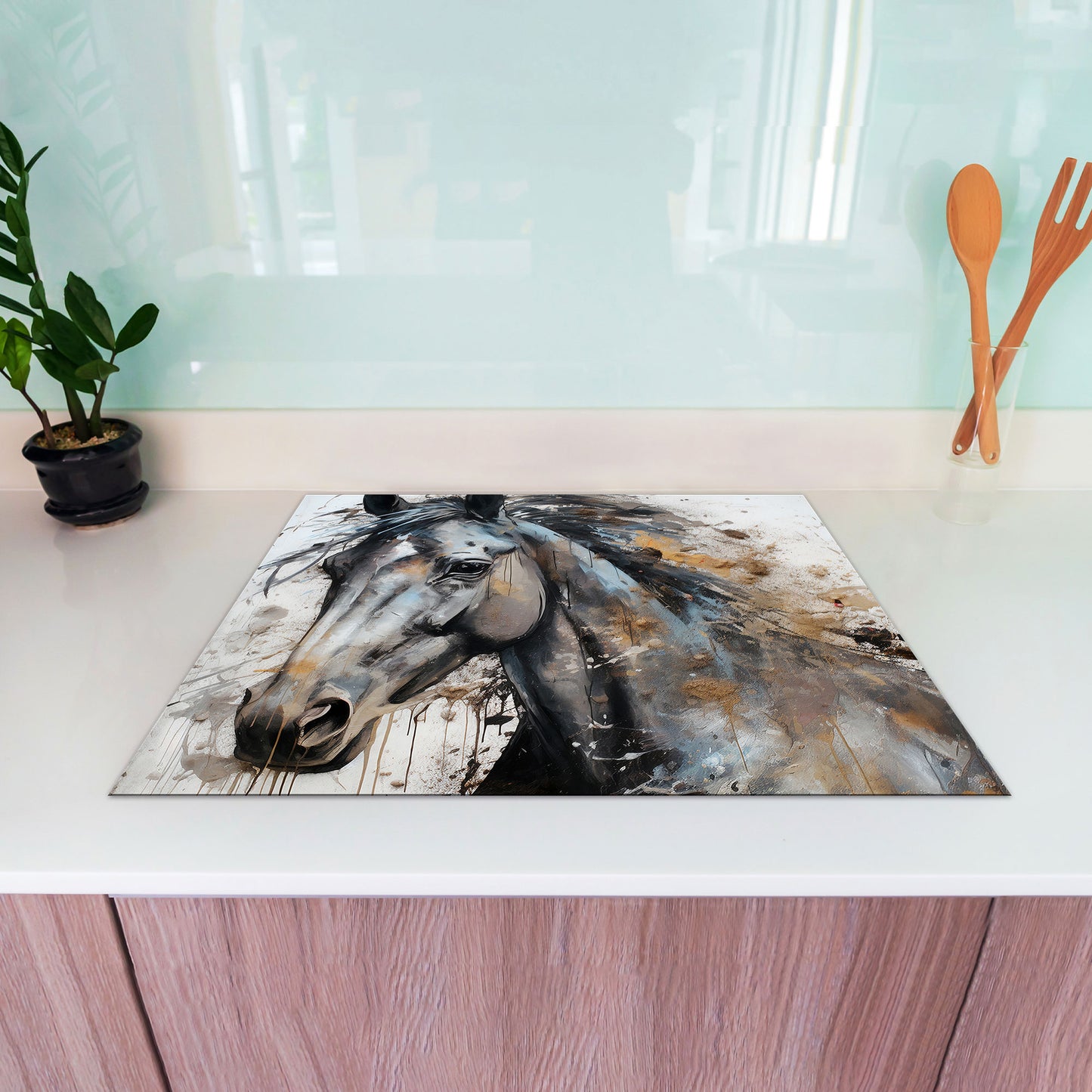 Abstrakt wunderschönes Pferd Herdabdeckplatte Induktionsschutz für Ceranfeld & Küche Deko