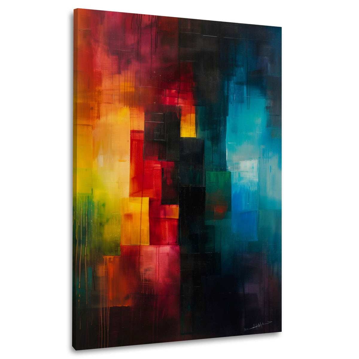 Abstrakte Farbflächen in Rot und Blau modern Wandbild im Hochformat
