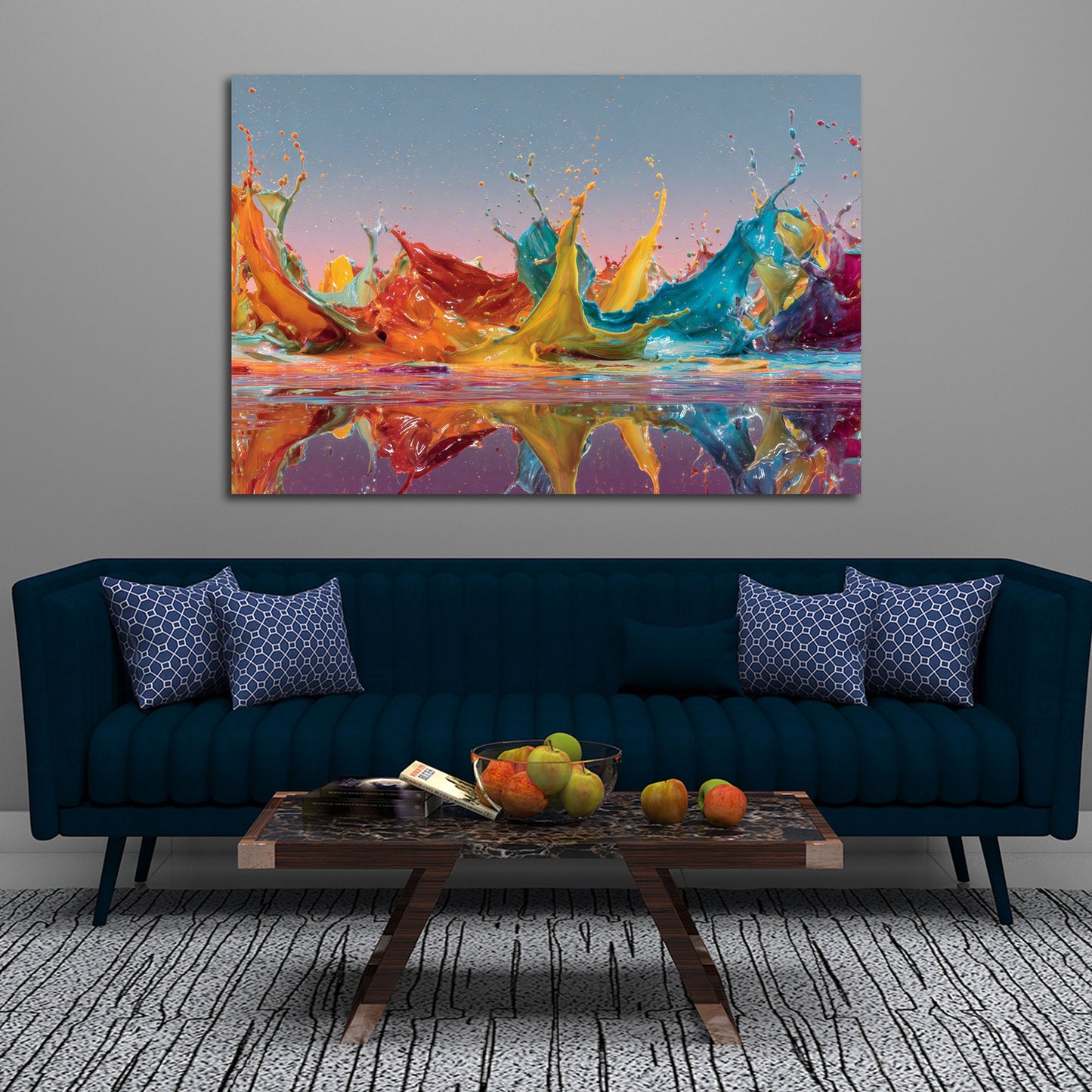 Abstrakt Farbspritzer flüssig Dynamik Spiegelung Pop Art Wandbild