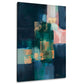 Abstrakte Formen in Petrol und Gold elegant Wandbild im Hochformat