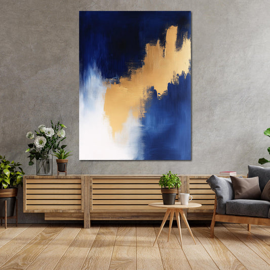 Abstrakt gold blau weiß Kontrast Strukturen Wandbild