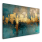 Abstrakte Skyline in Gold und Türkis in Aquarell Wandbild