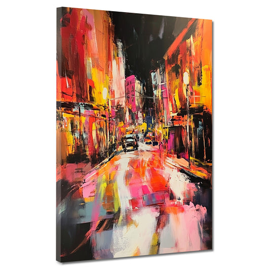 Abstrakt Stadt bei Nacht leuchtende Farben Straßenlichter Wandbild