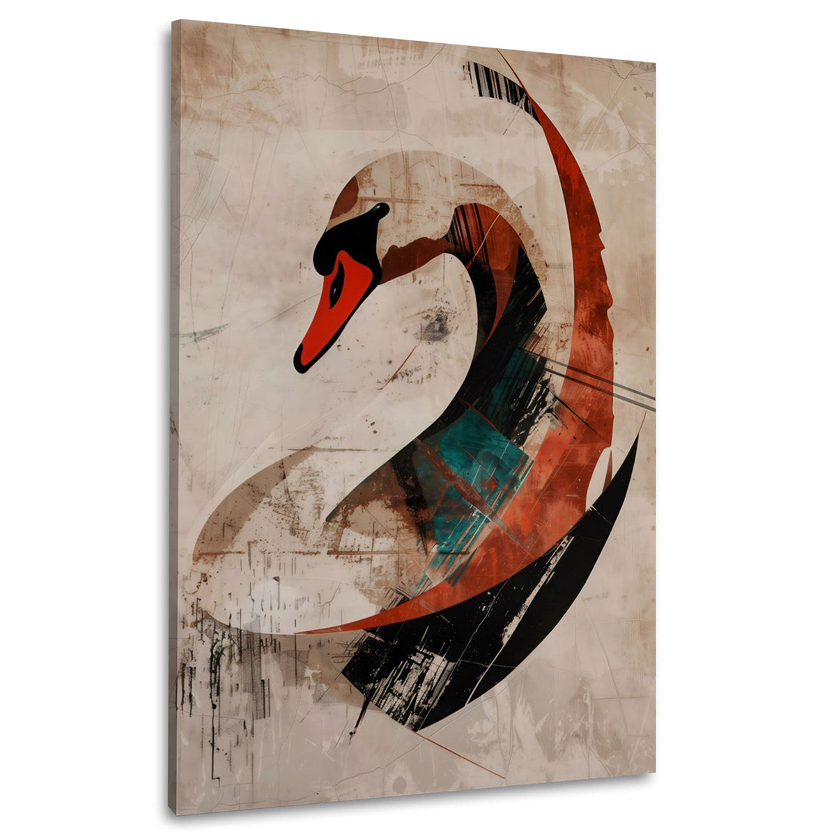 Abstrakter Schwan mit Bogenlinien Wandbild im Hochformat