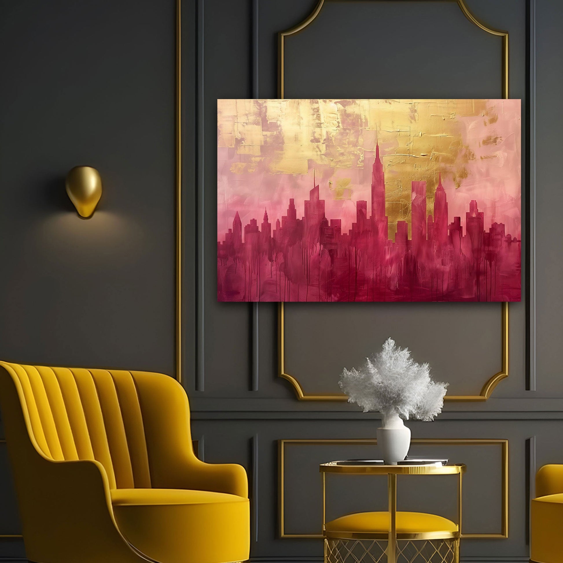 Abstraktes Stadtpanorama modern expressiv Wandbild – Raumansicht 2