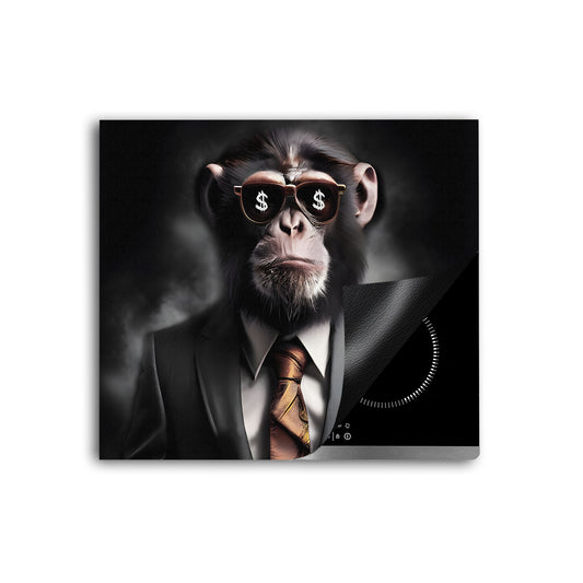 Affe im Anzug mit Sonnenbrille Herdabdeckplatte Induktionsschutz für Ceranfeld & Küche Deko