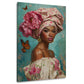 Afrikanische Frau mit Blumen-Turban und Schmetterlingen Wandbild