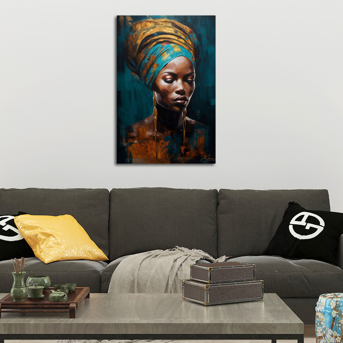 Afrikanische Frau Kopftuch Schmuck Eleganz Wandbild