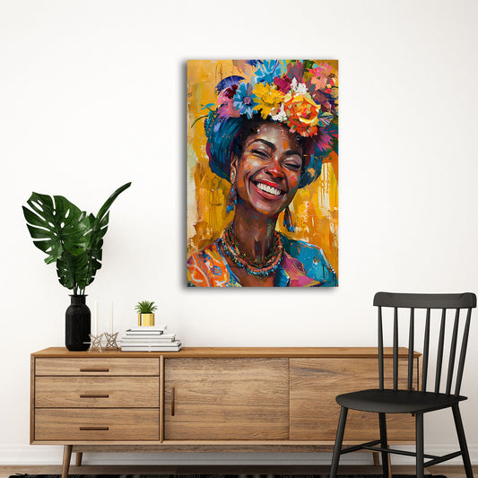 Afrikanische Frau mit Blumenkrone Porträt Wandbild