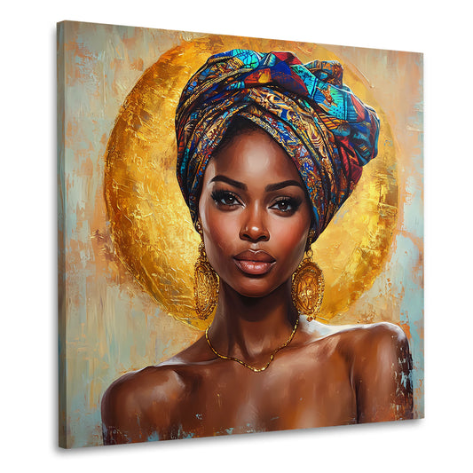 Afrikanische Frau mit Kopftuch und goldener Aura Wandbild