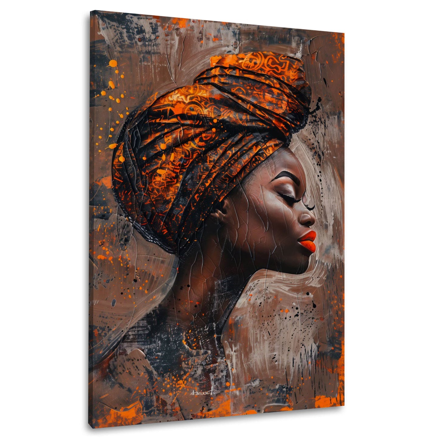 Afrikanische Frau mit roten Lippen und Kopftuch Wandbild