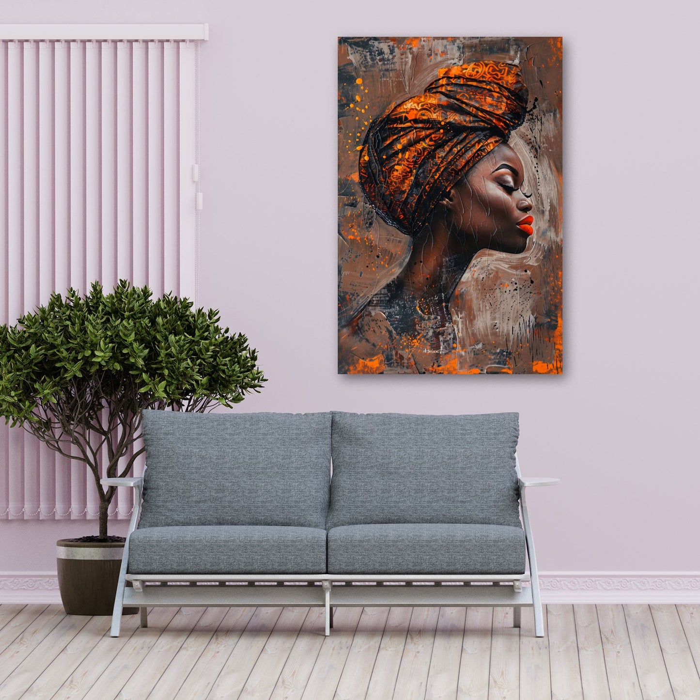 Afrikanische Frau mit roten Lippen und Kopftuch Wandbild