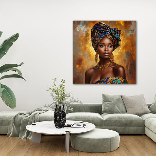 Afrikanische Frau Porträt Gold Schmuck Eleganz Wandbild