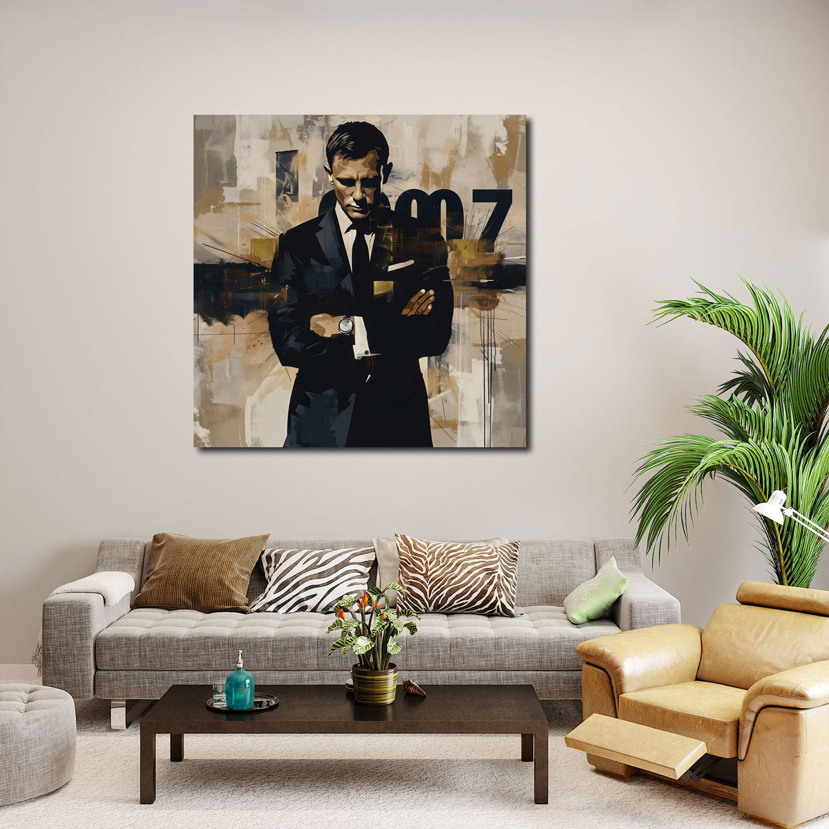 Pop Art Wandbild über einem Sofa im Wohnraum
