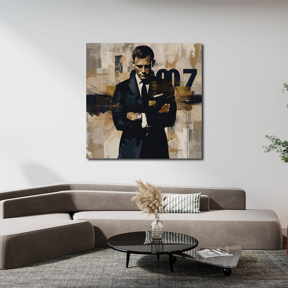Quadratisches Pop Art Wandbild an einer Wohnraumwand