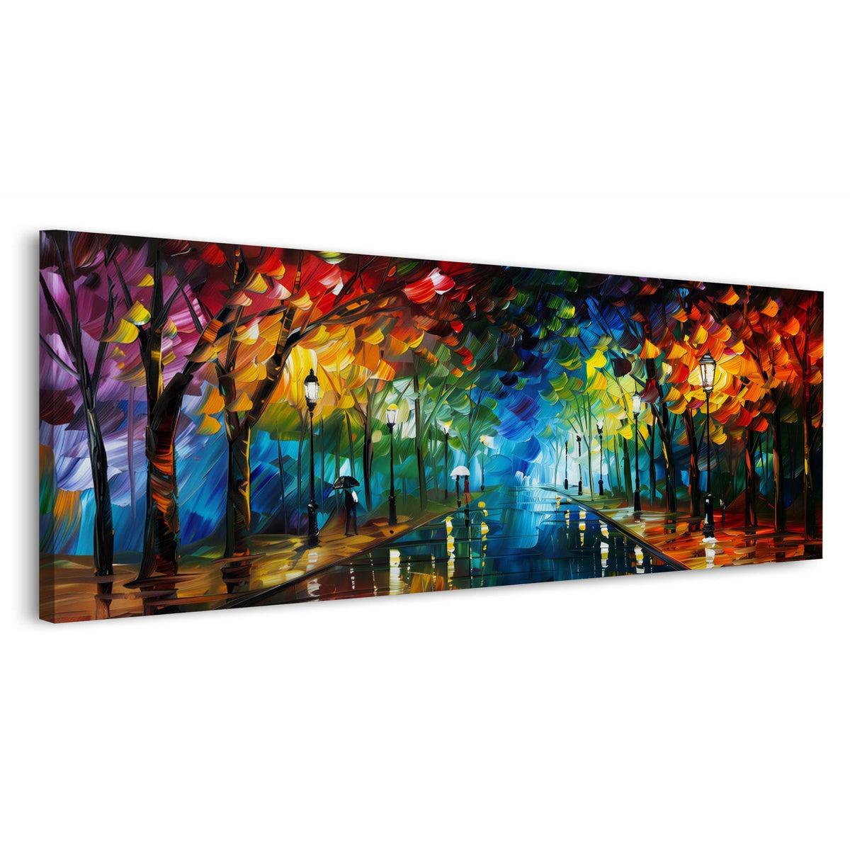 Allee mit Laternen im Regen Panorama Wandbild