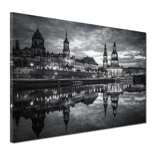 Altstadt Elbe Dresdner Spiegelung schwarz weiß Wandbild