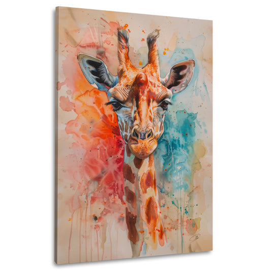 Aquarell Giraffenportrait bunt und farbenfroh Wandbild