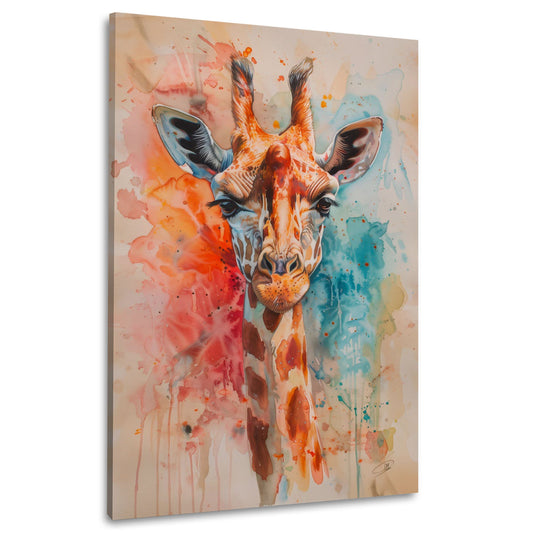 Aquarell Giraffenportrait als buntes Wandbild