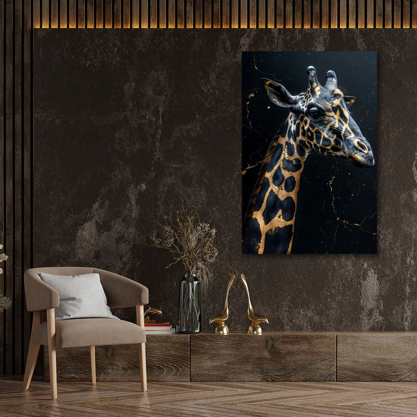 Farbenfrohes Aquarell Giraffenportrait Wandbild