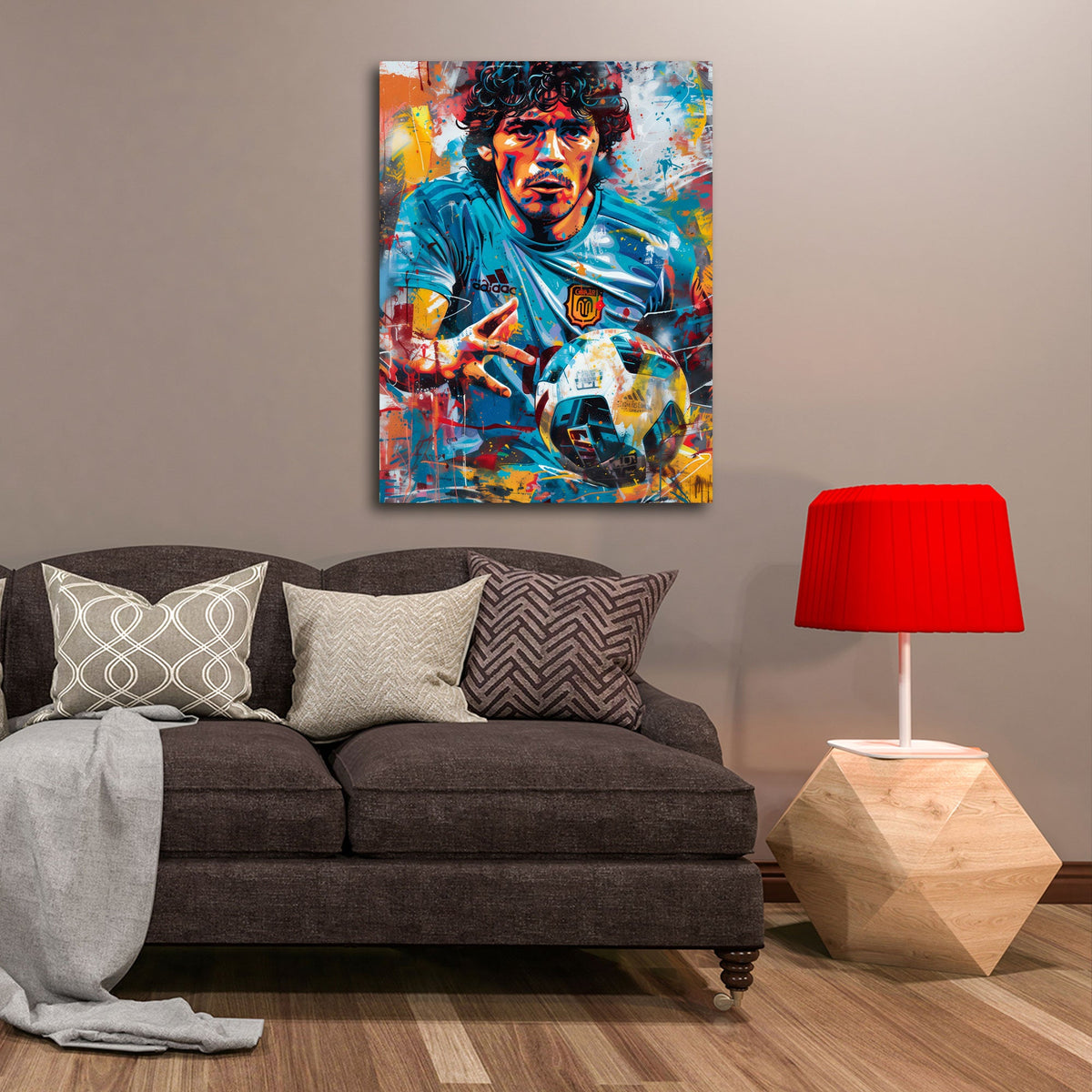 Argentinische Fußballikone Maradona mit Ball Wandbild